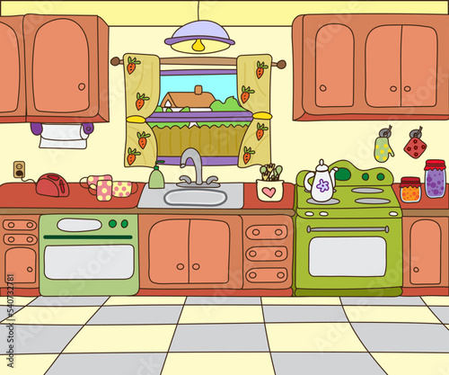 cozy kitchen home cartoon food room toaster oven