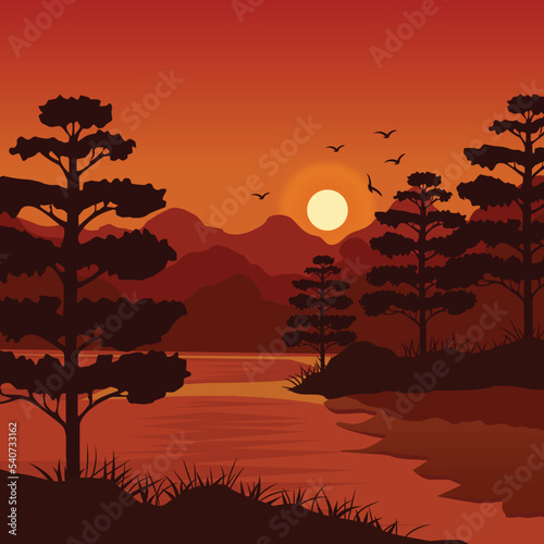 Beautiful landscape nature scene background template design vector illustration
