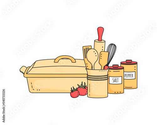 Hand drawn silhouette of kitchenware element. Cooking tool item isolated on white. Doodle style.