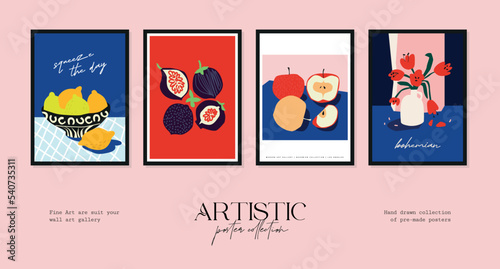Vector illustration set of botanical printable posters. Art for for postcards, wall art, banner, background.