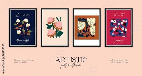 Vector illustration set of botanical printable posters. Art for for postcards, wall art, banner, background.