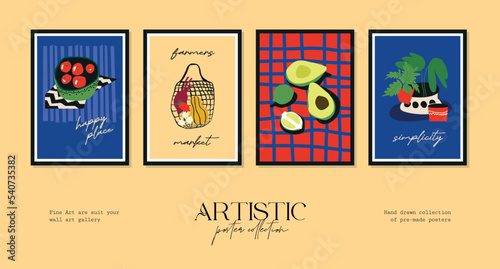 Vector illustration set of botanical printable posters. Art for for postcards, wall art, banner, background.