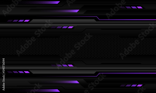 Abstract metallic purple line black cyber geometric black hexagon mesh banner blank space design ultramodern luxury futuristic technology background vector