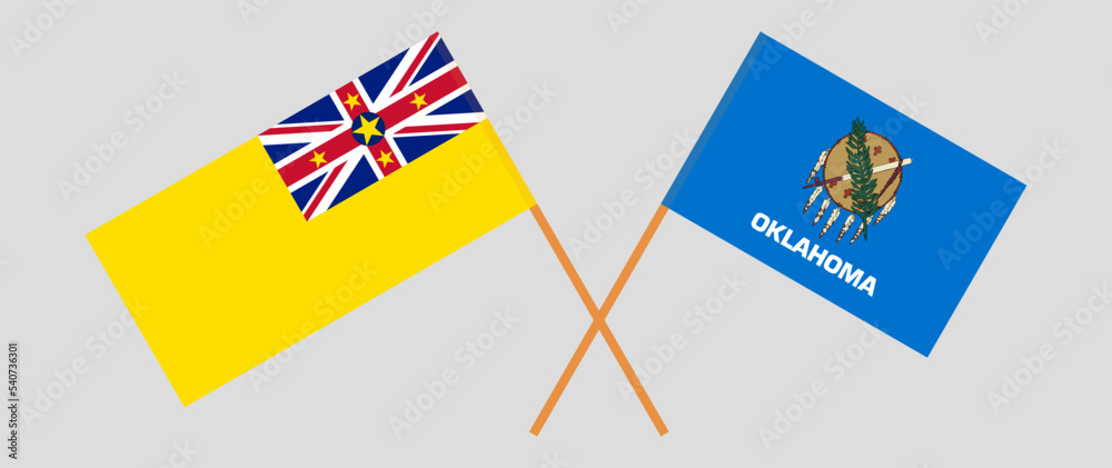 Crossed flags of Niue and The State of Oklahoma. Official colors. Correct proportion Crossed flags of Niue and The State of Oklahoma. Official colors. Correct proportion