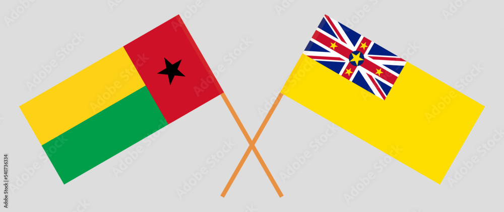Crossed flags of Guinea-Bissau and Niue. Official colors. Correct proportion