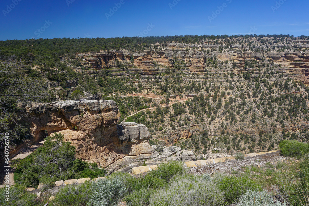 Grand Canyon National Park, Arizona, USA: View of switchback trails from the western end of the Rim Trail, on the South Rim of the Grand Canyon.