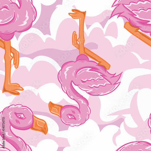 Cute pink flamingo vector seamless pattern