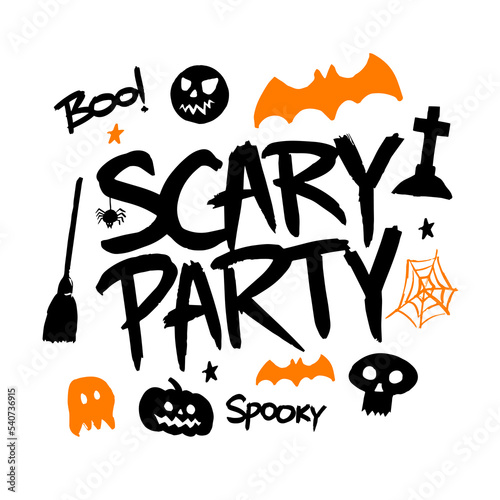 Scary Party Lettering Postcard. Vector Illustration of October 31 Holiday Greetinng Card. photo