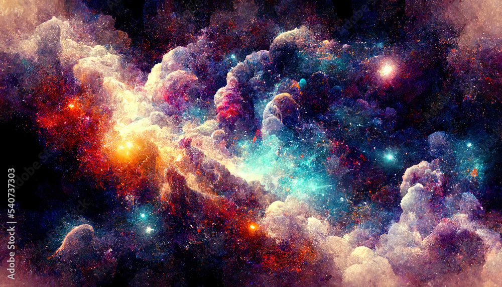 Space Nebula, colorful abstract background image, space, surreal explosion, colorful stars and asteroids, 3d illustration