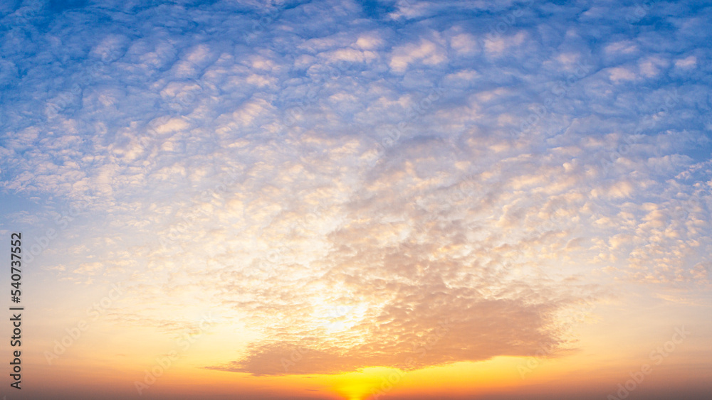 Cloudy sky at sunrise time, nature panoramic colorful background