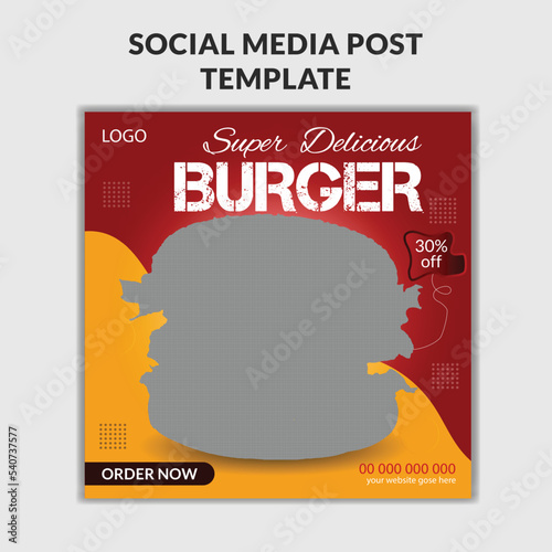 Fast food burger restaurant business marketing social media post or banner template design
