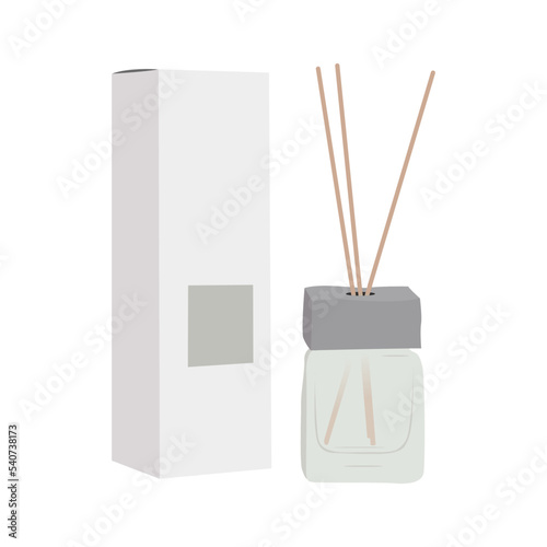 Aromatherapy. Aroma diffuser, essential oil for home. Vector flat illustration concept. Glass Jar Different Color with Wooden Aroma Sticks