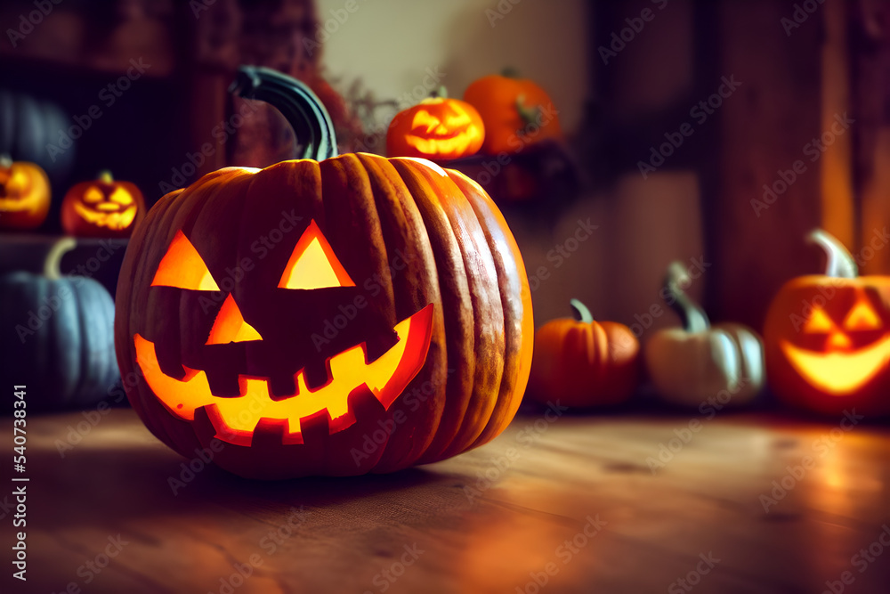 Halloween pumpkin inside a room Halloween pumpkin inside a room