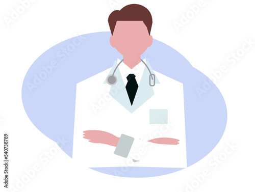 腕を組む医者の男性。ドクター、白衣、聴診器。ベクターイラスト