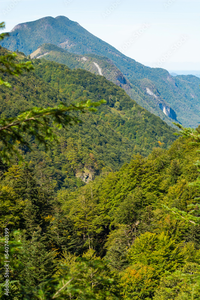 Mountain landscape near the Ars waterfall in the in the Ariège department in France, Pyrenees.