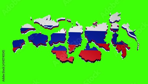 The Division Of The Map of Russia Into Separate Parts Animation o ngreen screen. Russian Federation Collapse Concept. 4K photo