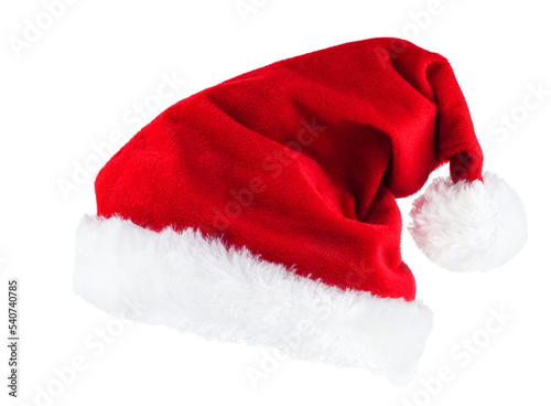 Red fluffy christmas hat isolated on white background. New Year