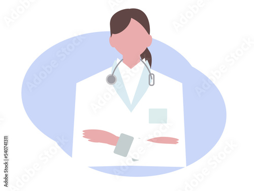 腕を組む医者の女性。ドクター、白衣、聴診器。ベクターイラスト