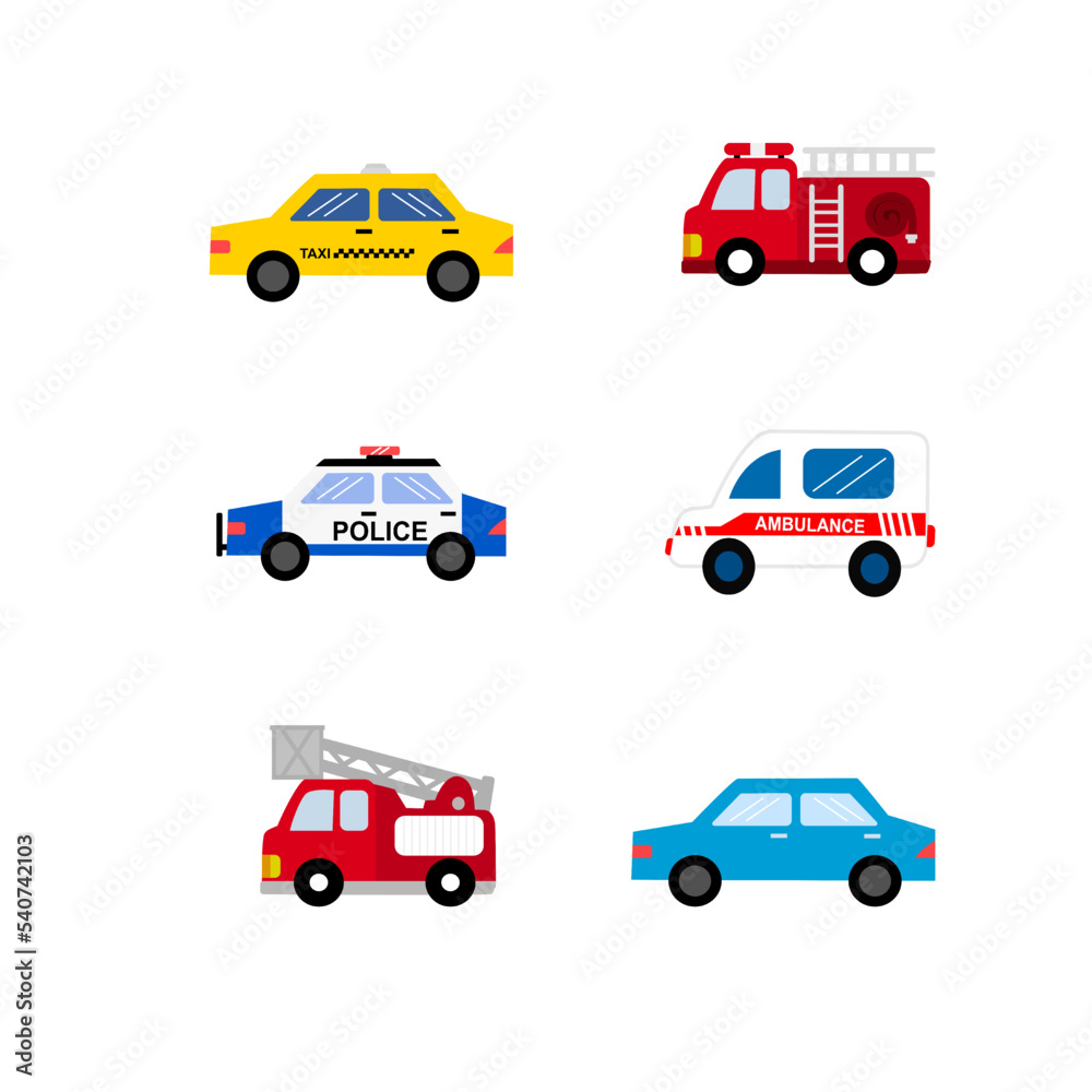 car cartoon design concept.Fire truck , police car ,ambulance car and ambulance car ,taxi on white background.Design for kid clothing.printing ,banner ,symbol. car cartoon design concept.Fire truck , police car ,ambulance car and ambulance car ,taxi on white background.Design for kid clothing.printing ,banner ,symbol.