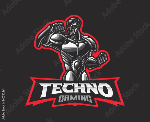 Futuristic robot man mascot logo design