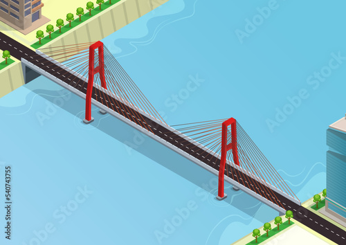 isometric of bridge cross the big river