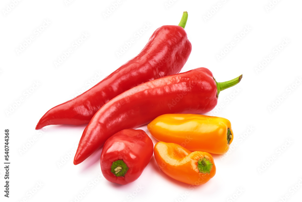 Red and yellow chili pepper isolated on a white background.