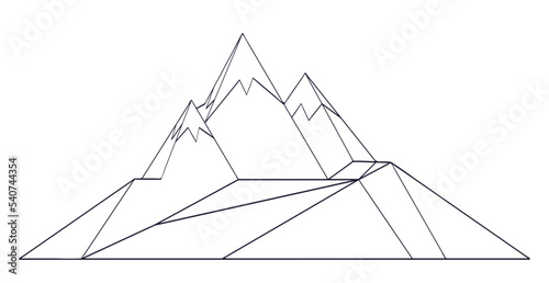 Beautiful mountains vector line art. Outlines of mountains abstract vector illustration in geometric style. Isolated on a white background.