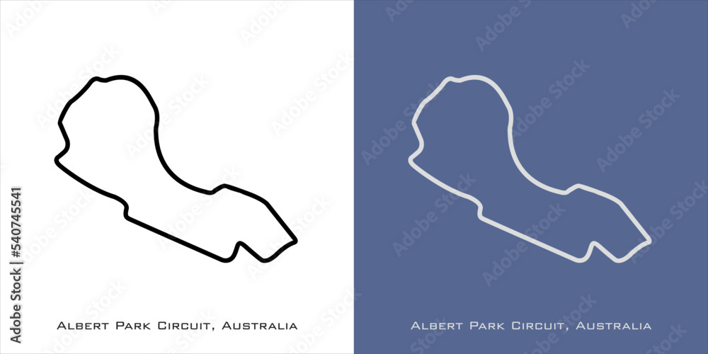 Obraz premium Albert Park Circuit Australia for formula one F1, motorsport, GP, autosport and season grand prix race tracks. Vector on white and blue background. Melbourne, Australia - Australian Grand Prix
