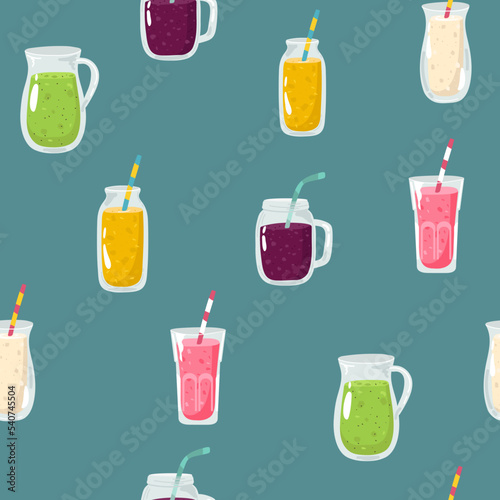 Vector seamless black pattern with tropical cocktails, juice, wine and champagne glass. Doodle background with beverages. Design for summer beach party, bar menu of alcohol drinks