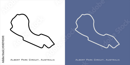 Albert Park Circuit Australia for formula one F1, motorsport, GP, autosport and season grand prix race tracks. Vector on white and blue background. Melbourne, Australia - Australian Grand Prix photo