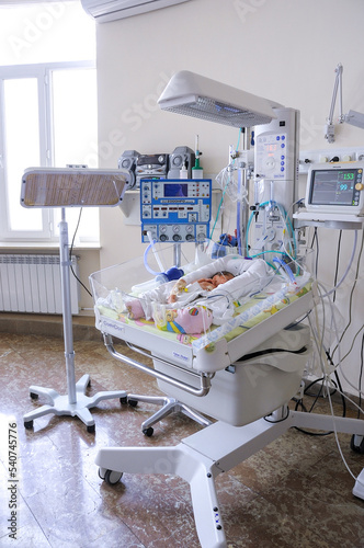 interior of a hospital room with newborn