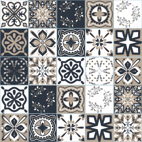 Spanish ceramic tiles dark gray beige color, decorative wall decoration in bathroom and kitchen