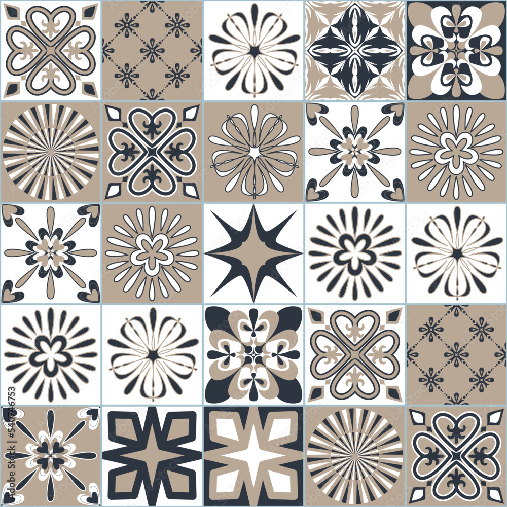 Azulejo traditional spanish pottery, square Azulejo tiles for design, vector illustration Azulejo traditional spanish pottery, square Azulejo tiles for design, vector illustration