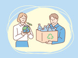 環境保護、リサイクルのイラスト(森林、海、地球、ゴミ、エコロジー) Illustration of environmental protection and recycling.Forests, oceans, earth, garbage, ecology.