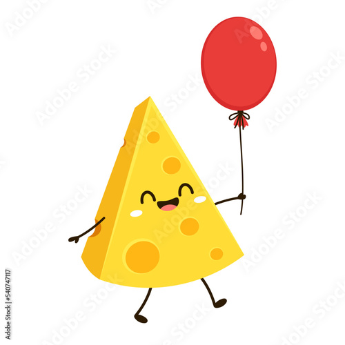 Cute happy cheese character. Funny food emoticon in flat style. Dairy emoji vector illustration.