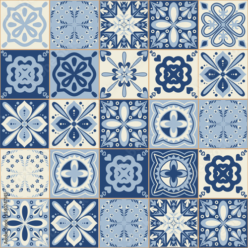 Square ceramic tile, Azulejo vintage spanish style, several different design decoration, vector illustration