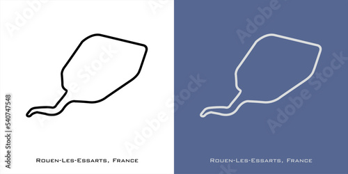 Rouen-Les-Essarts circuit for formula one F1, motorsport, GP, autosport and season grand prix race tracks. Vector on white and blue background.  	Orival, France -  French Grand Prix
