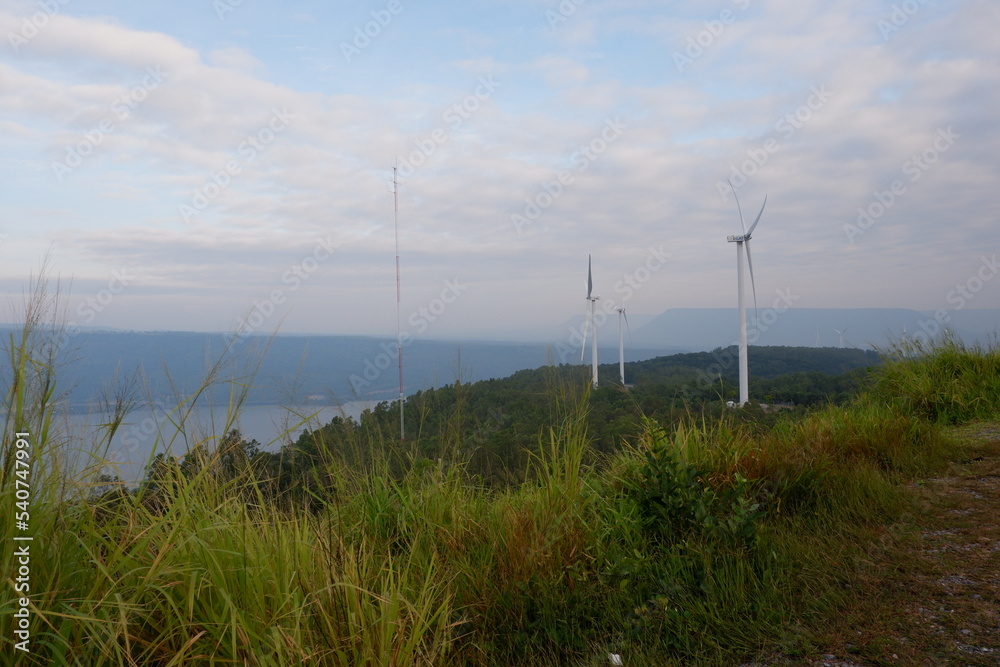 many large windmills  Khao Yai Thiang, Thailand