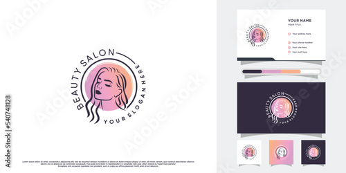 beauty logo design collection with women face and creative element Premium Vector