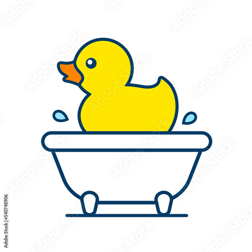 Cute little yellow duck in a retro style bathtub