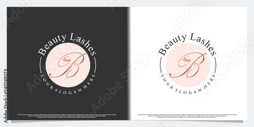 Beauty eyelash extension logo design with creative element Premium Vector