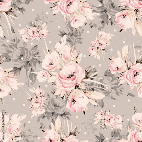  Abstract seamless floral delicate pattern painted flowers