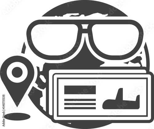 Air tickets and pins pinned in the world illustration in minimal style