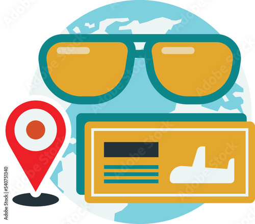 Air tickets and pins pinned in the world illustration in minimal style