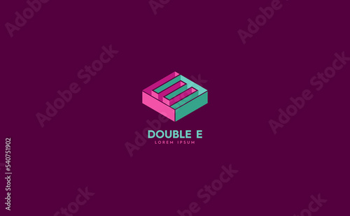 Double E monogram isometric concept. Optical illustration letter M design. Vector illustration