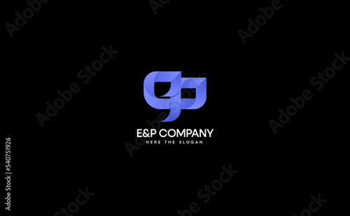 Logo concept illustration of letter E and P. Modern monogram gradient vector. Isolated on black background