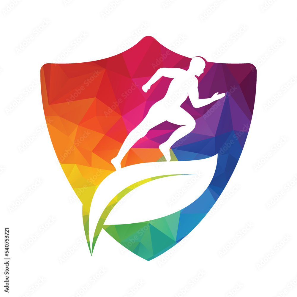 Green leaf runner logo concept design. Physiotherapy treatment concept vector design.