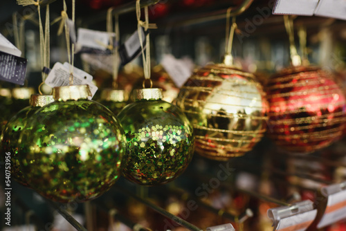 Christmas decorations balls for the Christmas tree are sold in the store