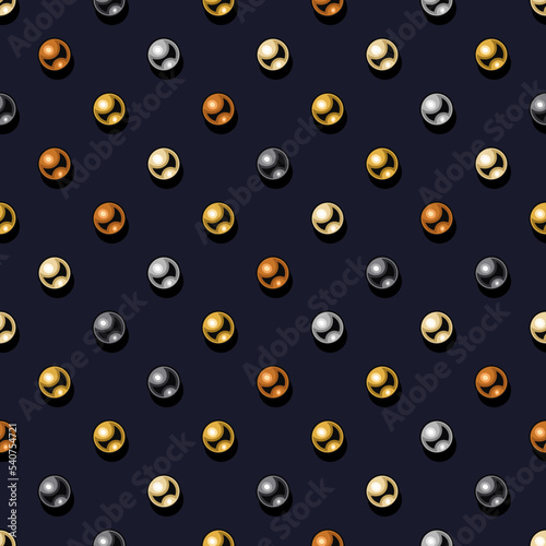Seamless vector pattern polka dot with colorful metallic buttons on a dark blue background. Decorative print.