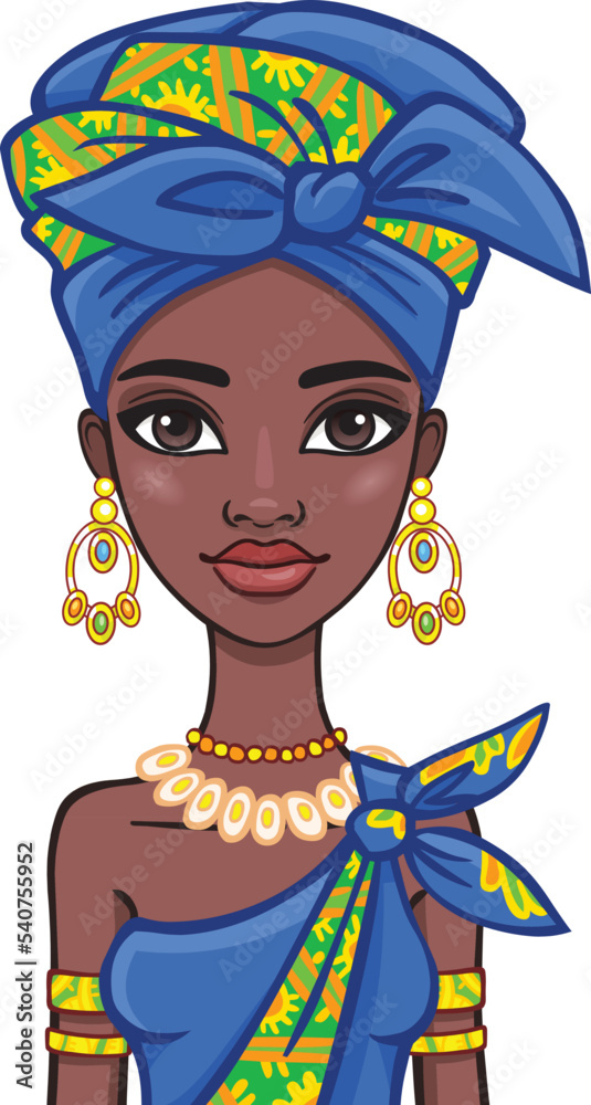 custom made wallpaper toronto digitalAnimation portrait of the attractive African girl. The vector illustration isolated on a white background.
